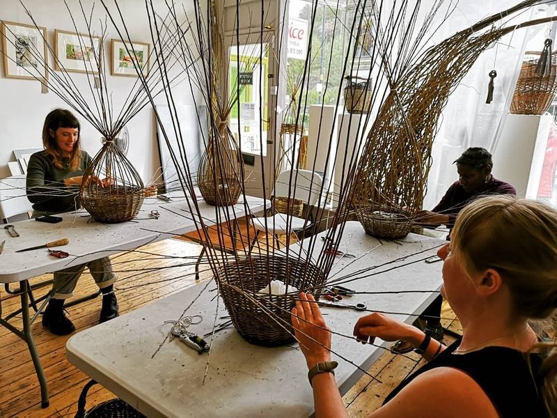 Students working on a 2 day basket making course