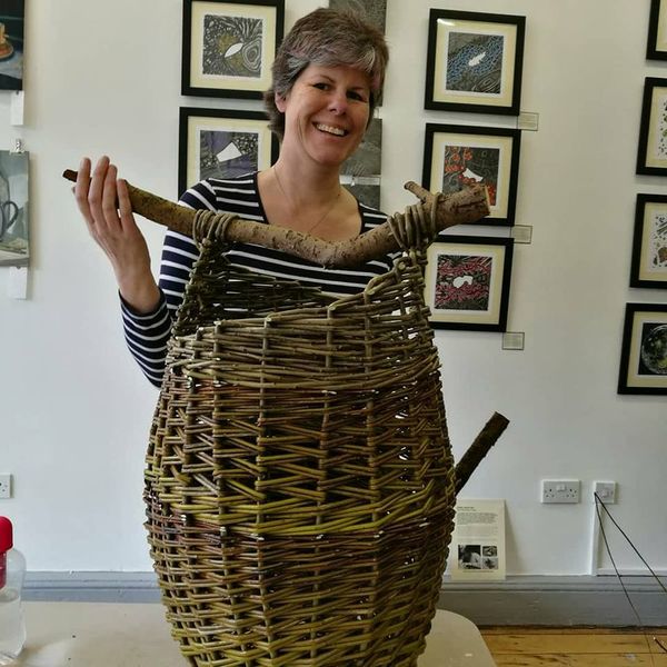 student from 2018 Asymmetrical Basket course at Creative with Nature Todmorden West Yorkshire