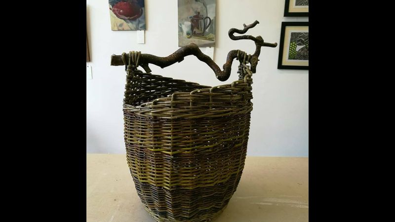 Asymmetrical Basket made by a student at Creative with Nature Todmorden West Yorkshire