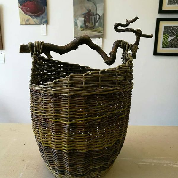 Asymmetrical Basket made by a student at Creative with Nature Todmorden West Yorkshire