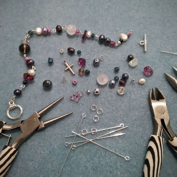Making a bracelet with assorted beads