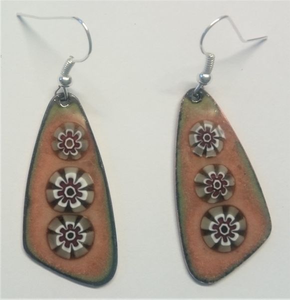 Pair of enamel earrings decorated with millifiore