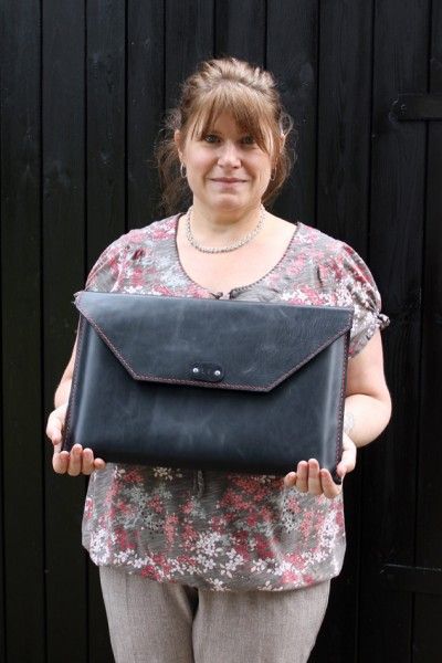 Linda and her hand stitched laptop case