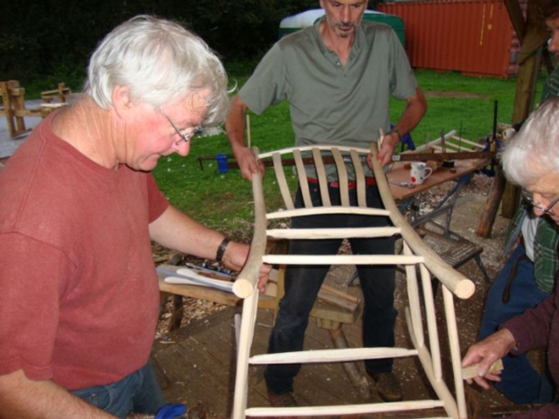 Squeezing up the joints on a ladder-back green wood chair