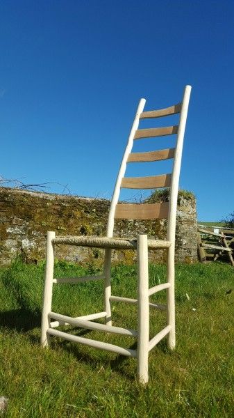 Ladder back green wood chair - wild cherry and ash