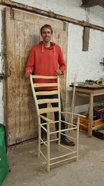 Ash ladder back chair with wild cherry arms