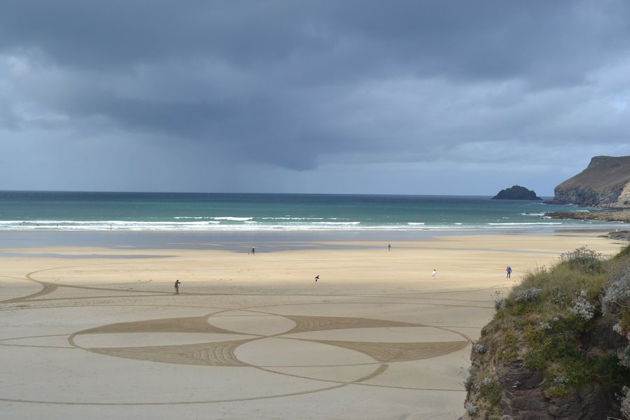 Big beach art on Polzeath Beach