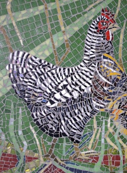 Cockerel Detail , privately commissioned mosaic, Bredon, Tewksbury, Gloucestershire.