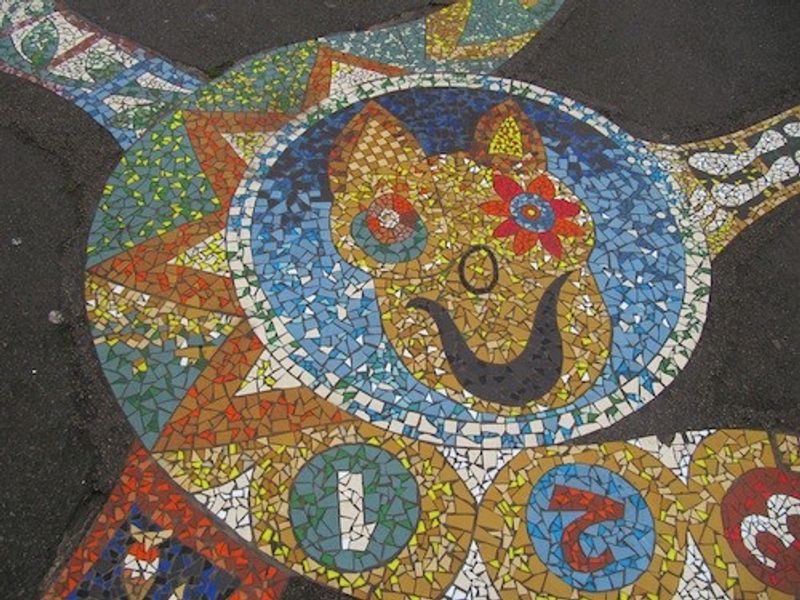 Children's playground mosaic game commission, Selly Oak, Birmingham, West Midlands.