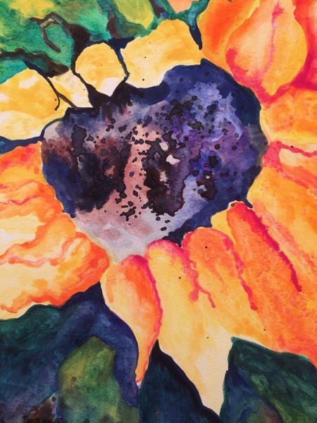 Watercolour painting of a sunflower