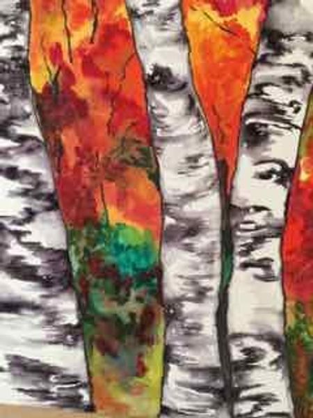 Autumnal beech trees in watercolours and ink