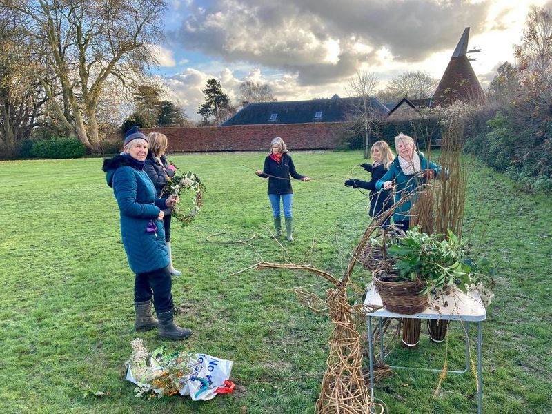 Wreath Making Village Green Open Air Dec 2020 social distancing , rule of 6! Tier 4 Kent UK (WW pandemic)