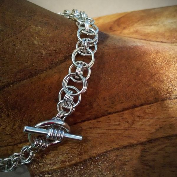 A finished chainmaille bracelet