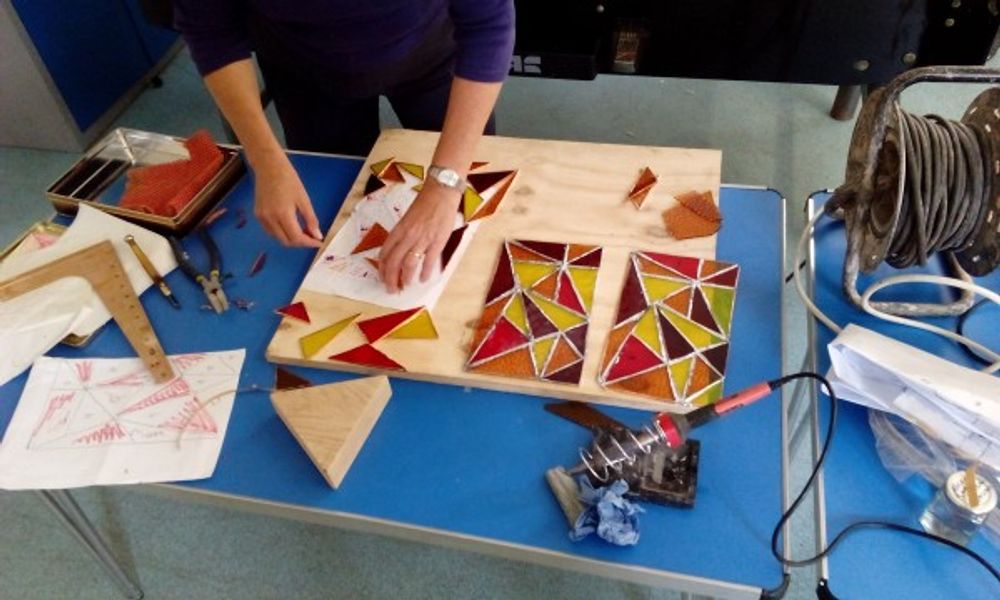 assembling a lamp in bradninch stained glass class