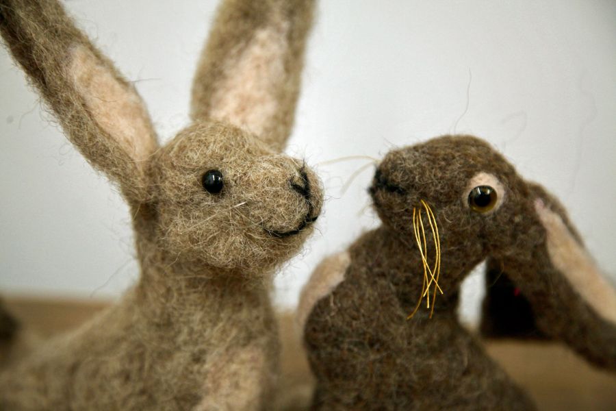 Hello to new needle felted hares - students