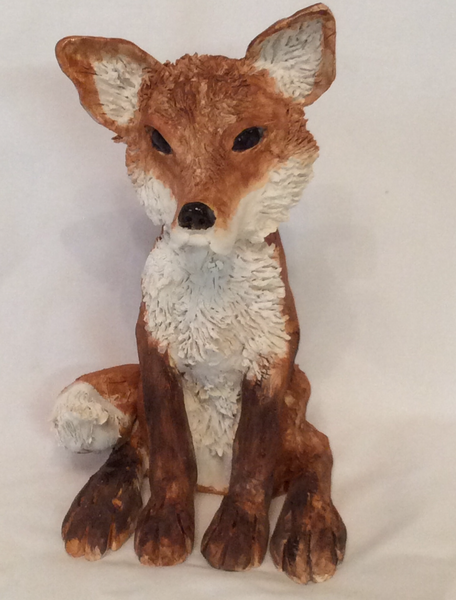 Young fox clay sculpture