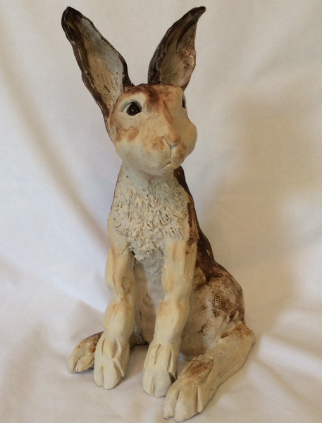 Sitting hare clay sculpture