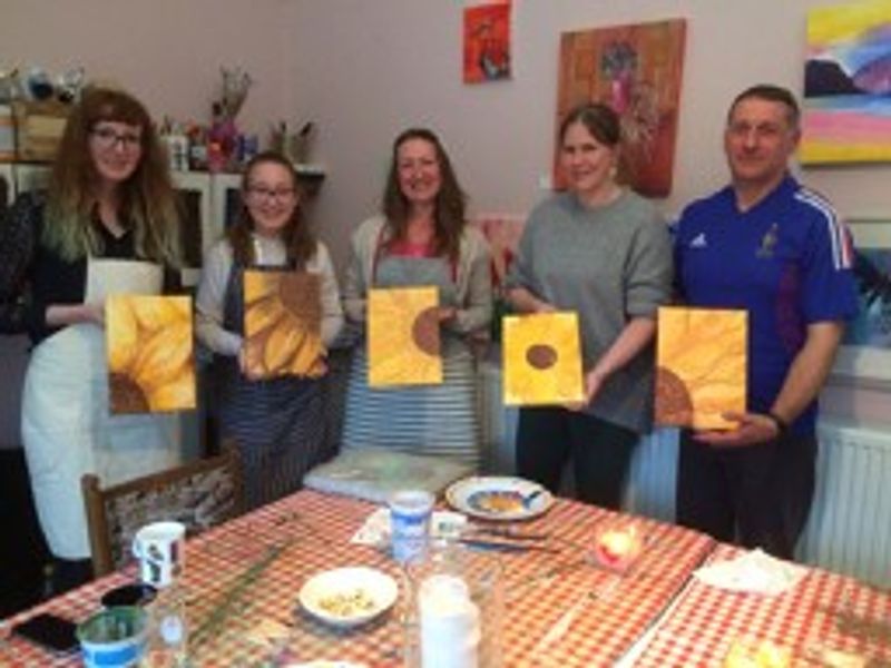 Paint Sip & pARTy....acrylic painted sunflowers, happy clients in Gainsborough Town, Lincolnshire.