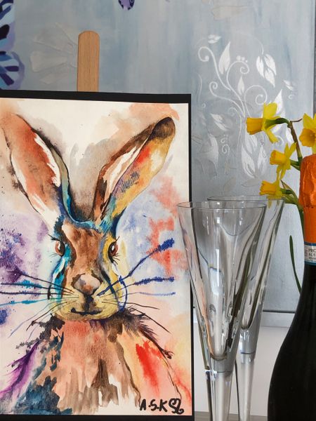 Watercolour Hare, Prosecco & Chocolate