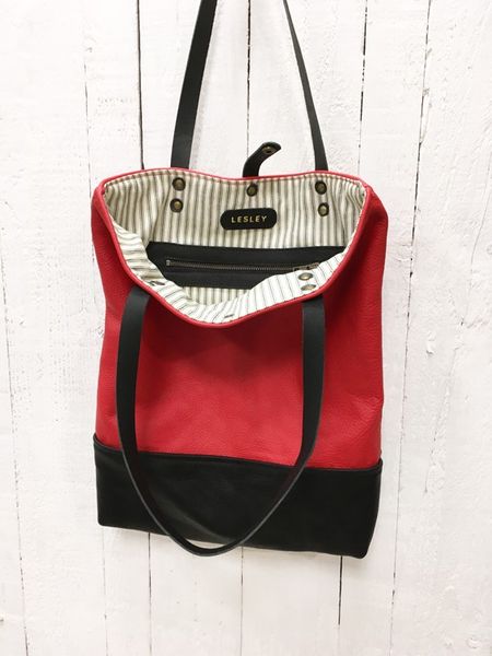 Red and black leather  tote bag