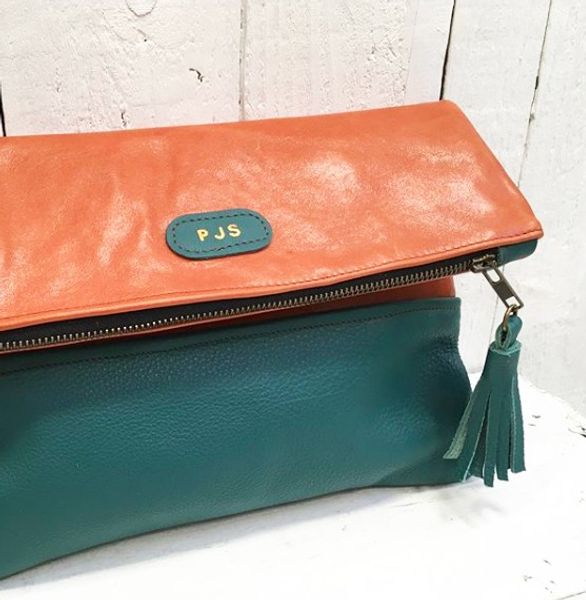 Tan & teal cross body bag