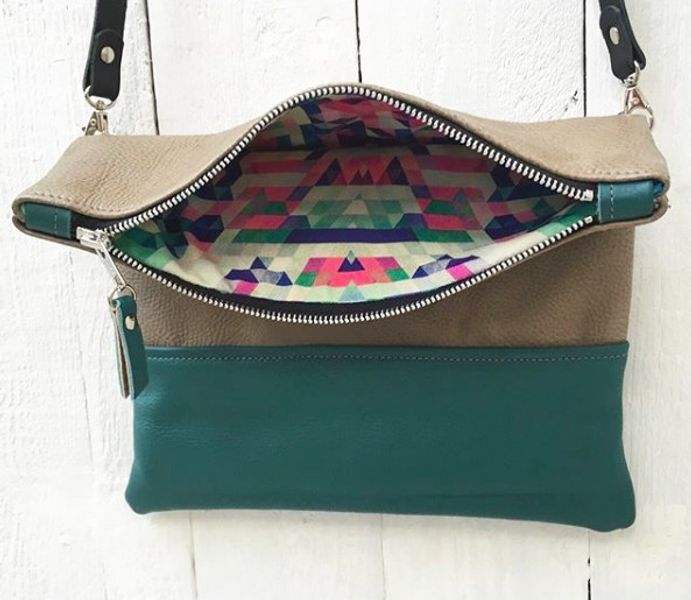 Grey and teal cross body bag