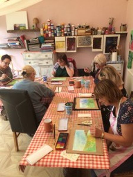 Abstract watercolour landscape workshop.. artist's studio in Gainsborough Lincolnshire