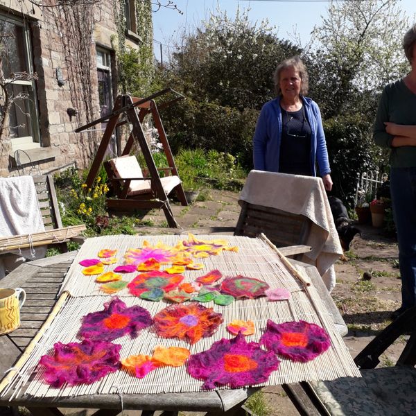 Flowers drying in the sun before being shaped and finished.
