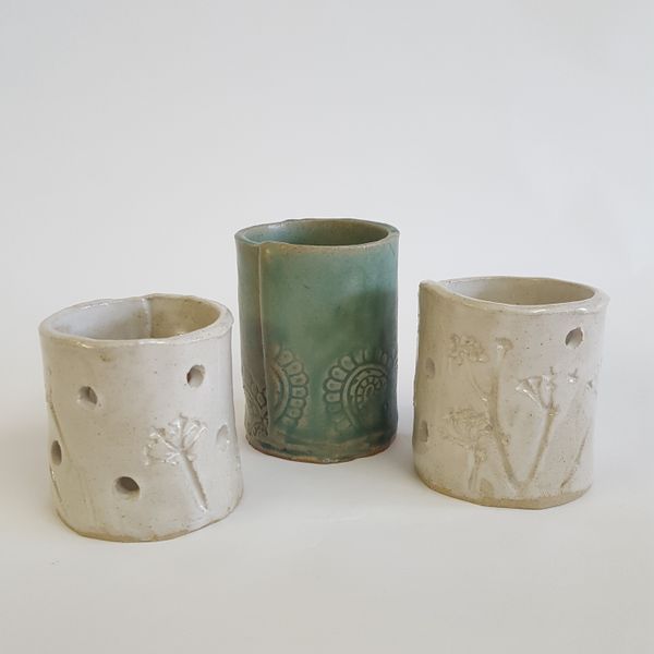 Slab built pieces made at pottery taster workshop at Charlotte Miller Ceramics