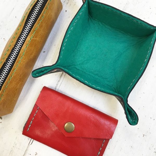 Hand stitched tray, pencil case and purse
