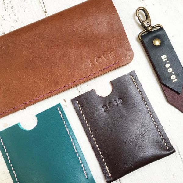 Glasses case, key fob and two card cases