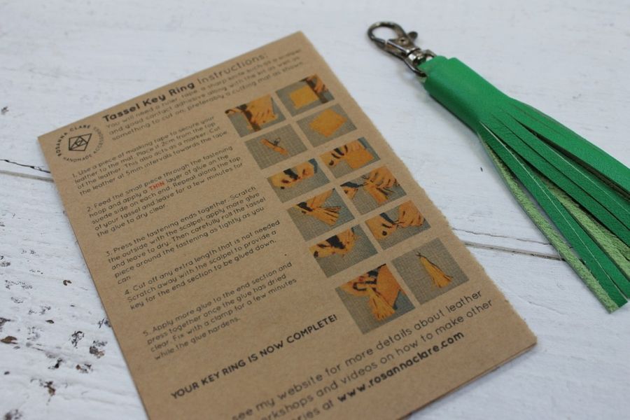 Leather tassel making kit instructions and green tassel