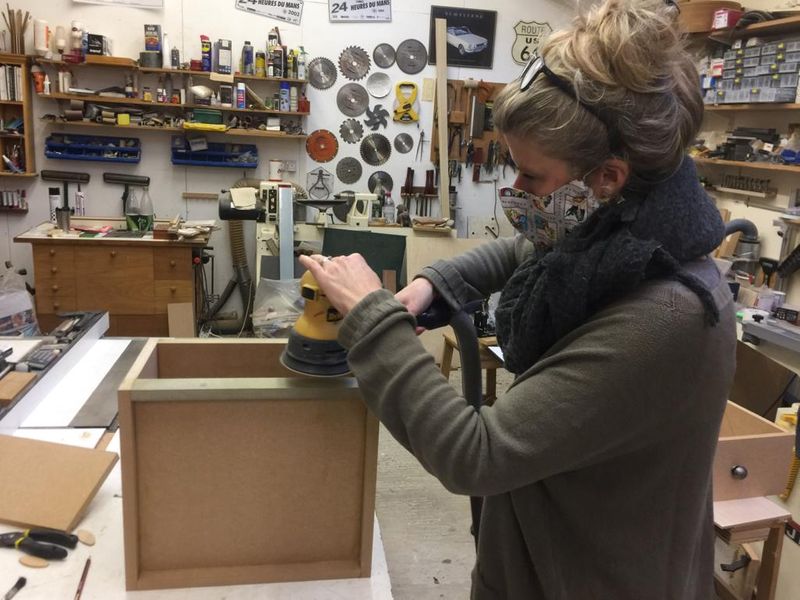 making the footstool, furniture making, surrey