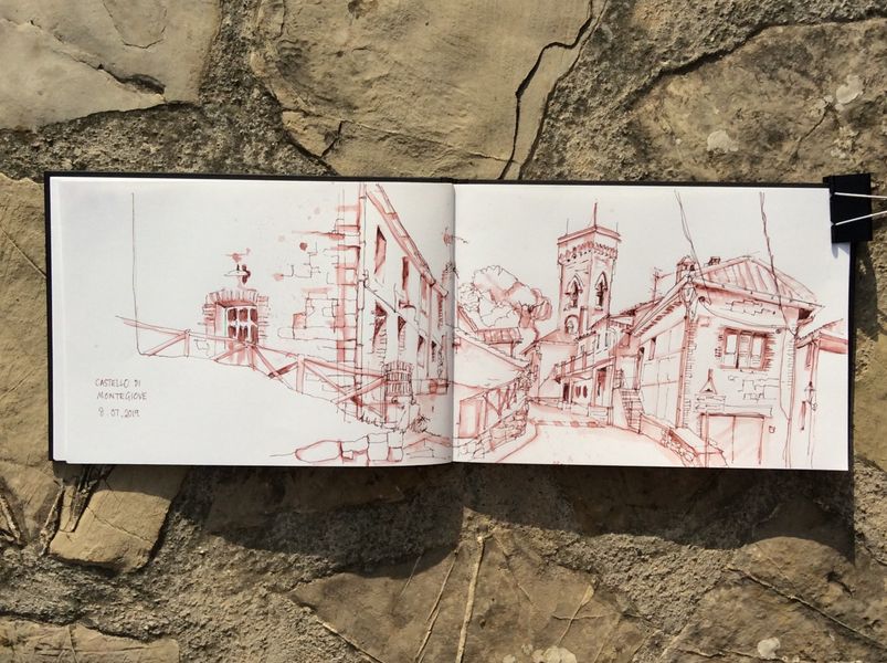 Sketching on location with pen and wash is a light weight option