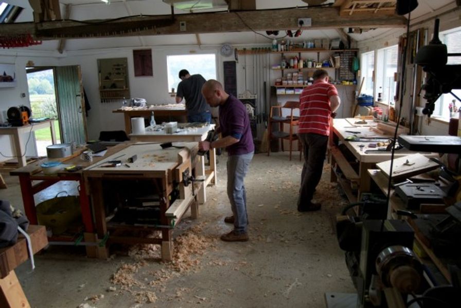 Woodworking students making furniture