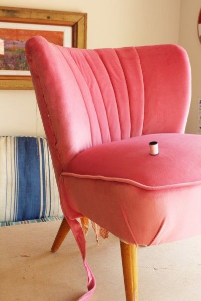 Upholstered chair pink velvet