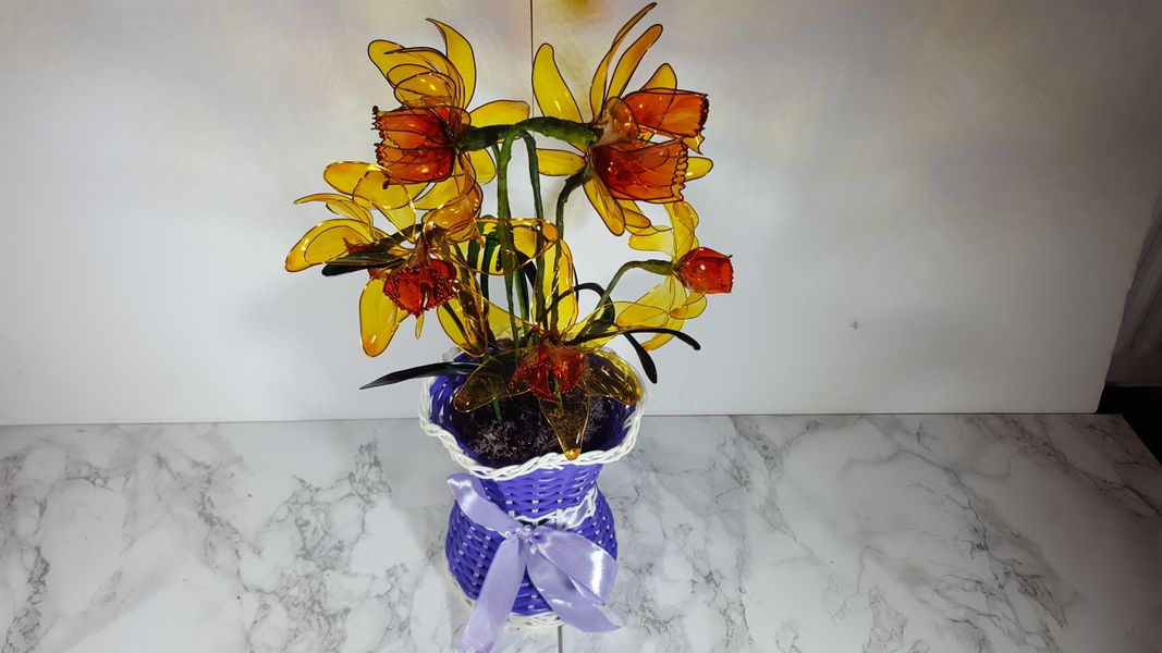 A vase of everlasting daffodils