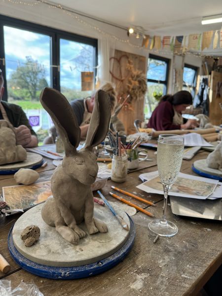 Ceramic hares in progress