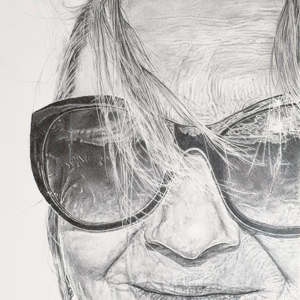 Sunnies, a pencil drawing that has been exhibited at Mall Galleries