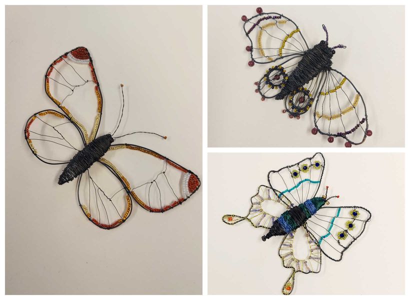 Wire butterflies and moths made on the wire insect workshop with Judith Brown