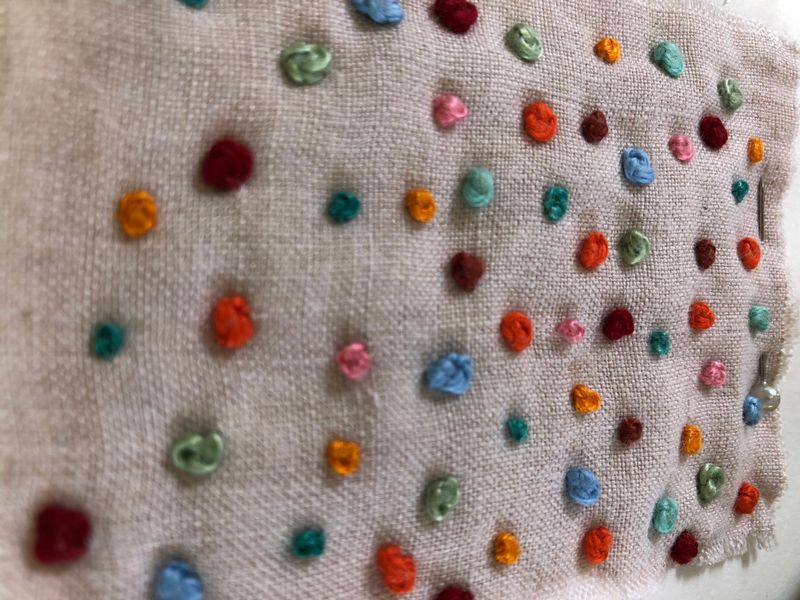 French knots sample at the hand embroidery class 