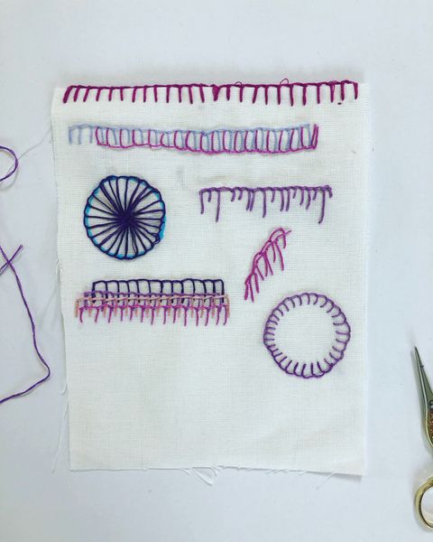 Experimenting with blanket stitch at the embroidery ckass