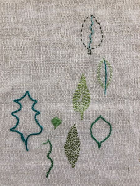 Hand embroidery sampler at the class