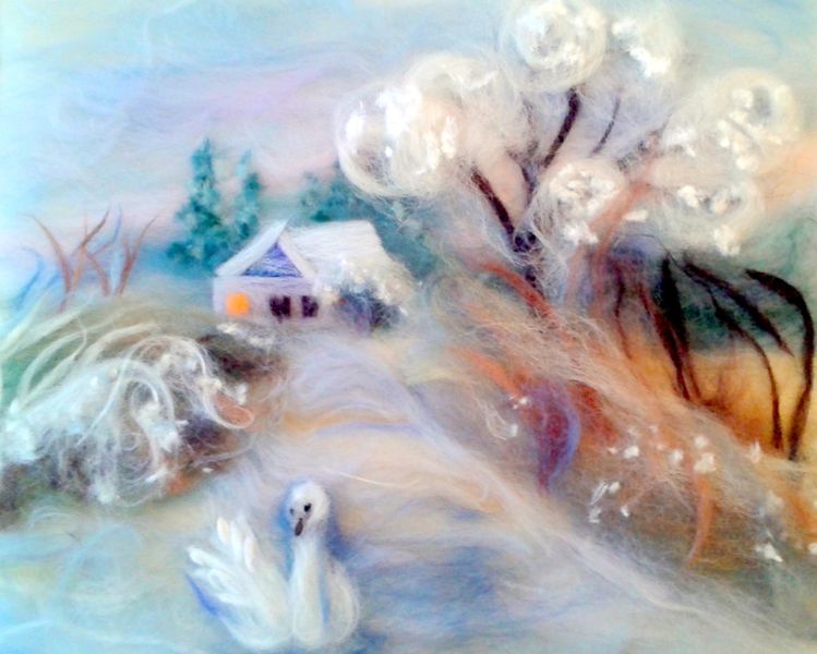 Winter wool painting created by a student at Art Textiles studio in Kidderminster