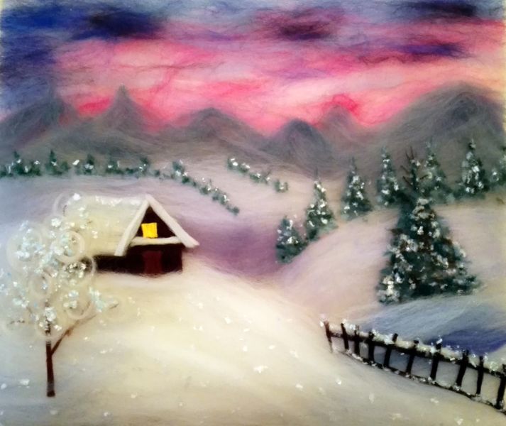 Winter evening wool painting by Dewi