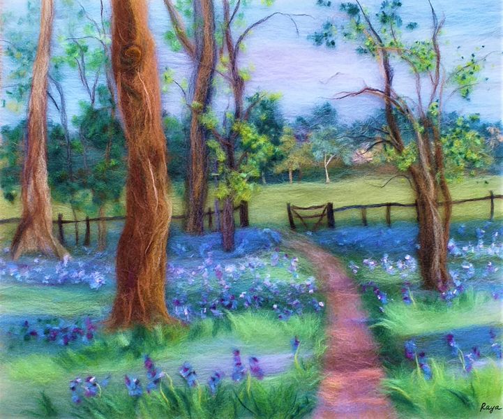 'Landscape with bluebells' textiles wool painting workshop with Raya Brown in West Midlands