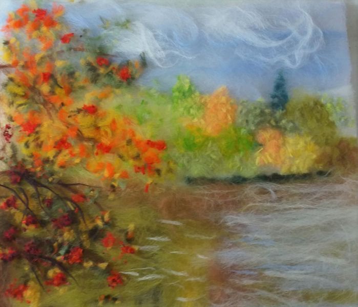 Autumn Landscape wool fibre art painting created by a student