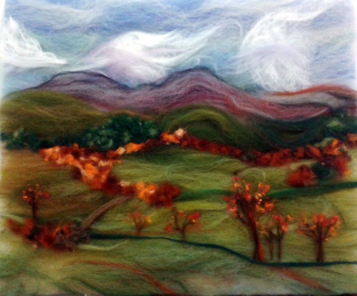 Autumn landscape wool fibre painting, student's work