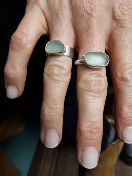 Beautiful Silver and Seaglass Rings 2 days Work at Brightsmiths Workshops in Suffolk uk