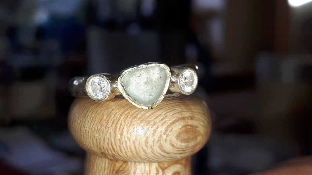 Students Designed & Made in 2 days Silver Seaglass & Cz Ring At Brightsmiths Workshops-in Suffolk